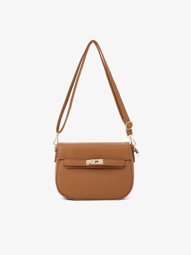 25_A_WomenBags_EAWHB5-020_Brown_2R.webp Earthy Elegance: Classic Brown Crossbody Bag - Image 1